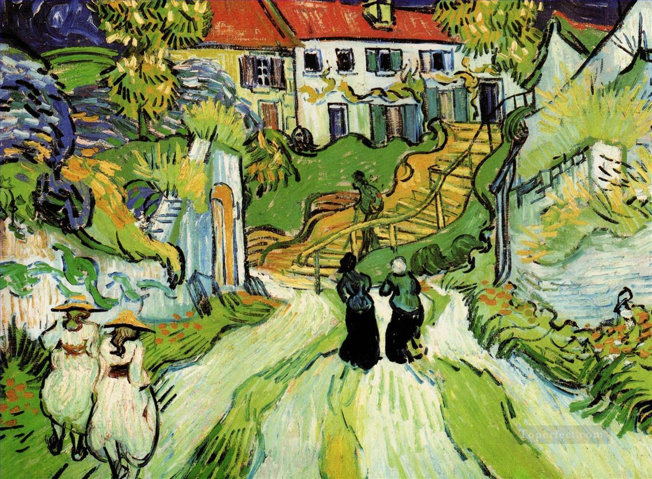 Village Street and Steps in Auvers with Figures Vincent van Gogh Oil Paintings